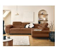 Zaria - canapé d'angle droit 5 places convertible avec coffre et têtières en velours côtelé grosses côtes - Rouille