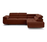 Zaria - canapé d'angle droit 5 places convertible avec coffre et têtières en velours côtelé grosses côtes - Terracotta