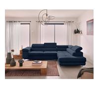 Zaria - canapé d'angle droit - convertible avec coffre et têtières réglables - 5 places - en velours côtelé - Bleu Bleu