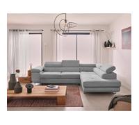 Zaria - canapé d'angle droit - convertible avec coffre et têtières réglables - 5 places - en velours côtelé - Gris clair Gris clair