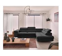 BestMobilier - Canapé d'angle Convertible avec Coffre - Angle Droit - Zaria en Velours Côtelé - Canapé Lit - Sofa Gris Foncé 5 Places - Têtières Réglables - Salon