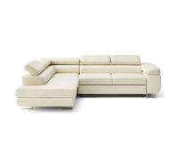 Lisa Design - Zaria - canapé d'angle Gauche 5 Places Convertible avec Coffre et têtières en Simili, Beige