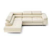 Zaria - canapé d'angle gauche 5 places convertible avec coffre et têtières en simili - Beige