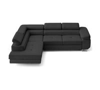 Zaria - canapé d'angle gauche 5 places convertible avec coffre et têtières en cuir vegan - Gris Anthracite
