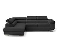 Zaria - canapé d'angle gauche 5 places convertible avec coffre et têtières en cuir vegan - Gris Anthracite