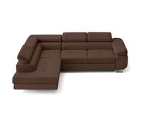 Zaria - canapé d'angle gauche 5 places convertible avec coffre et têtières en cuir vegan - Marron