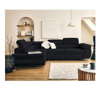 Zaria - canapé d'angle gauche 5 places convertible avec coffre et têtières en velours côtelé grosses côtes - Noir