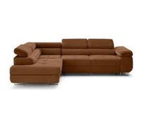 Zaria - canapé d'angle gauche 5 places convertible avec coffre et têtières en velours côtelé grosses côtes - Rouille