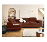 Zaria - canapé d'angle gauche 5 places convertible avec coffre et têtières en velours côtelé grosses côtes - Terracotta Terracotta