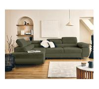 Zaria - canapé d'angle gauche 5 places convertible avec coffre et têtières en velours côtelé grosses côtes - Vert Kaki Vert Kaki