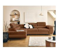 Zaria - canapé d'angle gauche 5 places convertible avec coffre et têtières en velours côtelé grosses côtes - Rouille