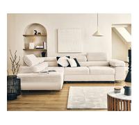 Zaria - canapé d'angle gauche 5 places convertible avec coffre et têtières en velours côtelé grosses côtes - Beige