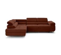Zaria - canapé d'angle gauche 5 places convertible avec coffre et têtières en velours côtelé grosses côtes - Terracotta