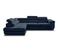 Zaria - canapé d'angle gauche - convertible avec coffre et têtières réglables - 5 places - en velours côtelé - Bleu