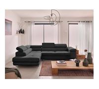 BestMobilier - Canapé d'angle Convertible avec Coffre - Angle Gauche - Zaria en Velours Côtelé - Canapé Lit - Sofa Gris Foncé 5 Places - Têtières Réglables - Salon