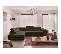 Canapé d'angle BestMobilier Zaria - canapé d'angle gauche - convertible avec coffre et têtières réglables - 5 places - en velours côtelé - Vert