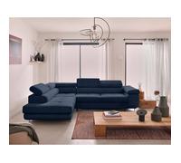 BestMobilier Canapé d'angle convertible Zaria, coffre, têtières réglables Angle gauche bleu 5 places