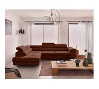 Zaria - canapé d'angle gauche - convertible avec coffre et têtières réglables - 5 places - en velours côtelé - Terracotta