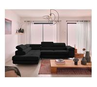 Zaria - canapé d'angle gauche - convertible avec coffre et têtières réglables - 5 places - en velours côtelé - Noir