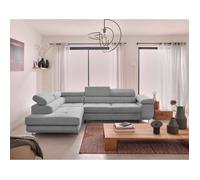 Zaria - canapé d'angle gauche - convertible avec coffre et têtières réglables - 5 places - en velours côtelé - Gris clair