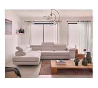 Zaria - canapé d'angle gauche - convertible avec coffre et têtières réglables - 5 places - en velours côtelé - Beige