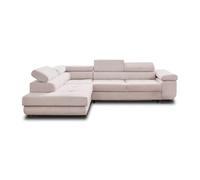 BestMobilier - Canapé d'angle Convertible avec Coffre - Angle Gauche - Zaria en Velours Côtelé - Canapé Lit - Sofa Beige 5 Places - Têtières Réglables - Salon