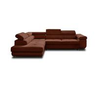 BestMobilier - Canapé d'angle Convertible avec Coffre - Angle Gauche - Zaria en Velours Côtelé - Canapé Lit - Sofa Terracotta 5 Places - Têtières Réglables - Salon