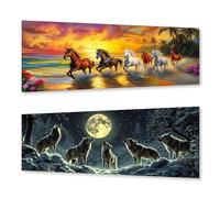Zariocy 2 Pack Grande Taille Diamond Painting Kits Cheval et Loup, DIY Diamond painting Adulte Art Animaux Cristal Peintures Diamant Arts Artisanat pour Home Office Décoration Murale 30x80 cm
