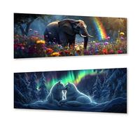 Zariocy 2 Pack Grande Taille Diamond Painting Kits Éléphant et Ours, DIY Diamond painting Adulte Art Animaux Cristal Peintures Diamant Arts Artisanat pour Home Office Décoration Murale 30x80 cm