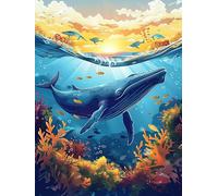Zariocy 5D Diamond Painting Kits Baleine, DIY Peinture avec Diamant Art Océan Cristal Diamant Broderie Peintures Arts Artisanat pour Home Office Décoration Murale 30x40 cm