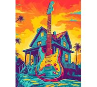 Zariocy 5D Diamond Painting Kits Maison de la Guitare, DIY Diamond painting Adulte Art Coucher de Soleil Cristal Peintures Diamant Arts Artisanat pour Home Office Décoration Murale 30x40 cm