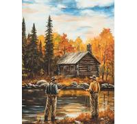 Zariocy 5D Diamond Painting Kits Pêcheur, DIY Diamond painting Adulte Art Paysage D'automne Cristal Peintures Diamant Arts Artisanat pour Home Office Décoration Murale 30x40 cm