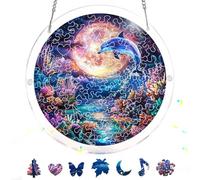 Zariocy Dauphin Acrylique Puzzle Attrape-soleil - Vitrail Pendentif Fenêtre - Attrape-soleil Décoration de la Maison - Puzzle 83 pièces & Pendentif Set Mère, épouse, tante 18 x 18 cm-55