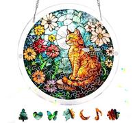 Zariocy Puzzle Chat Animal Fleur Acrylique Attrape-soleil - Vitrail Pendentif - Attrape-soleil Décoration d'intérieur - Puzzle 83 pièces et pendentifs Mère, épouse, tante 18 x 18 cm-31