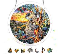 Zariocy Puzzle raton laveur Attrape-soleil en acrylique - Vitrail - Décoration d'intérieur - Puzzle de 83 pièces et pendentifs - Mère, épouse, tante - 18 x 18 cm - 38