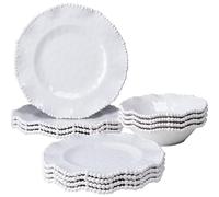 ZAROCRUS Service de table 12 pièces en mélamine durable et incassable pour une utilisation en intérieur/extérieur, passe au lave-vaisselle Crème