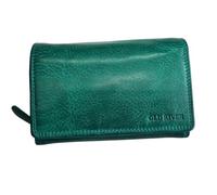 zarolo - Old River Portefeuille pour femme en cuir de taille moyenne avec fermeture éclair vintage en cuir véritable avec de nombreux compartiments, compartiment à monnaie, protection RFID, Vert océan