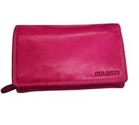 zarolo - Old River Portefeuille pour femme en cuir de taille moyenne avec fermeture éclair vintage en cuir véritable avec de nombreux compartiments, compartiment à monnaie, protection RFID, rose