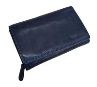 zarolo - Old River Portefeuille pour femme en cuir de taille moyenne avec fermeture éclair vintage en cuir véritable avec de nombreux compartiments, compartiment à monnaie, protection RFID, bleu, M