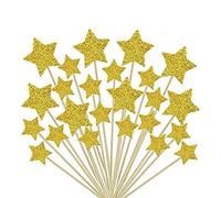 ZARRS Décoration Gâteau,50 Pack Baguettes de Décorations Cupcake Toppers avec Etoile pour Mariages Anniversaires Fêtes Pics à Fruits Nourriture Baguette Or 9.2CM