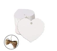 ZARRS Étiquette de Cadeau,200 Pack Kraft Étiquette Forme de Coeur Papier Kraft Blanc pour Mariage Saint-Valentin Décorations de fête Présente avec 20 Mètre Corde Blanc 6 * 5.5CM