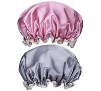 ZARRS Lot de 2 bonnets de douche pour femme - Double couche - Réutilisables - Imperméables - Élastiques - Pour femme - Pour douche, spa, salon - Rose + gris