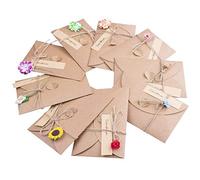 ZARRS Lot de 9 cartes de vœux et enveloppes en papier kraft rétro vierges à l'intérieur - Pour anniversaire, Noël, mariage, fête des mères, fleurs séchées et ficelle de jute