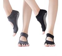 ZARSIO Lot de 2 paires de chaussettes de yoga antidérapantes sans doigts pour femme pour entraînement, yoga, danse