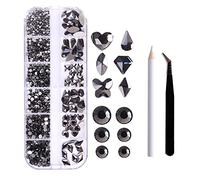 ZASCHMOY Ensemble D'art D'ongle de Diamants Plats et de Forme Spéciale de 12 Grilles, Brillants pour une Décoration de Manucure éblouissante, avec un Crayon de Forage par P (ZSHZ-216)