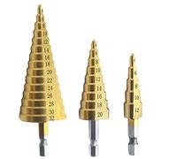 ZASCHMOY Jeu de Forets étagés HSS, 3 Pièces, Revêtement en Titane, 4-12 Mm, 4-20 Mm, -32, Coupe-trou en Acier Rapide pour Métal, Bois, Plastique, avec Tige Hexagonale pour le