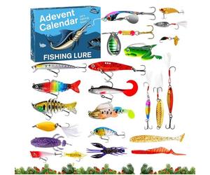 Zasdvn Calendrier De L Avent Pêche - Coffret Leurres De Noël 2025 Fêtes,Collection Cadeaux Pêche Lacs Rivières Eau Douce Eau Salée - Côtes Quai Extérieur Plage Hommes Pêcheurs