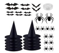 Zasdvn Chapeau de Sorcière Décoration | Décor Mural Chauves-Souris Halloween,Avec Autocollants Araignée Et Ficelle De 50 M, Accessoires De Costume Pour Porche, Fenêtre, Cour, Arbre, Plafond, Mur,