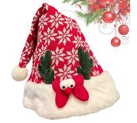 Zasdvn Joli bonnet de Noël pour enfants, bonnet de Noël mignon avec paillettes, rouge, tissu de Noël unisexe avec bois de cerf, décoration de Noël pour adultes et