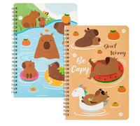 Zasdvn Lot de 2 cahiers d'école à spirales A5 pour le travail scolaire et l'écriture, motif Capybara, fournitures de bureau, anti-fuite, pour notes, dessins, voyages, réunions